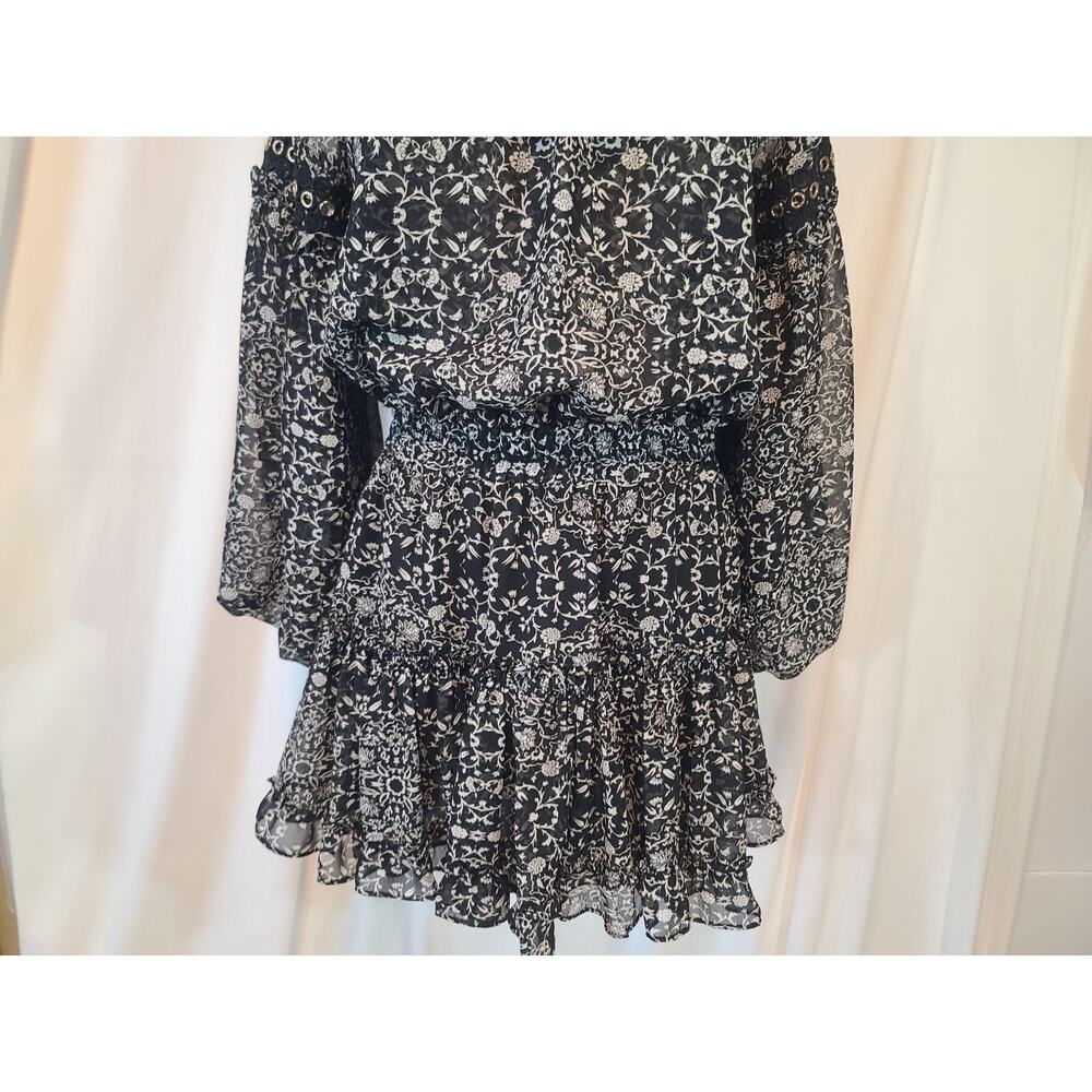 Misa Women's Designer Black White Floral Ruffled Mini Dress Medium New - Picture 4 of 10